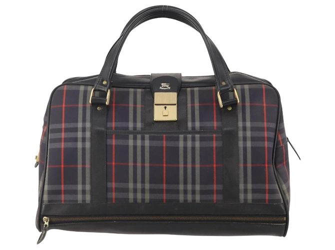 Borsa Boston Burberrys Nova Check in tela Navy Gold Auth 184536 D'oro Blu navy - vista 13