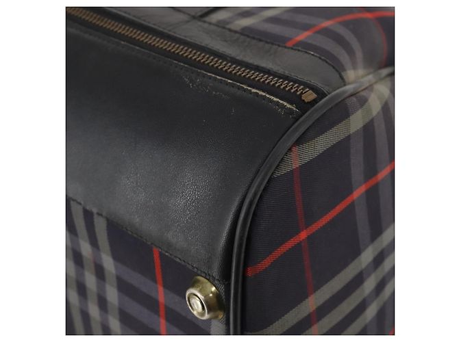 Borsa Boston Burberrys Nova Check in tela Navy Gold Auth 184536 D'oro Blu navy - vista 14