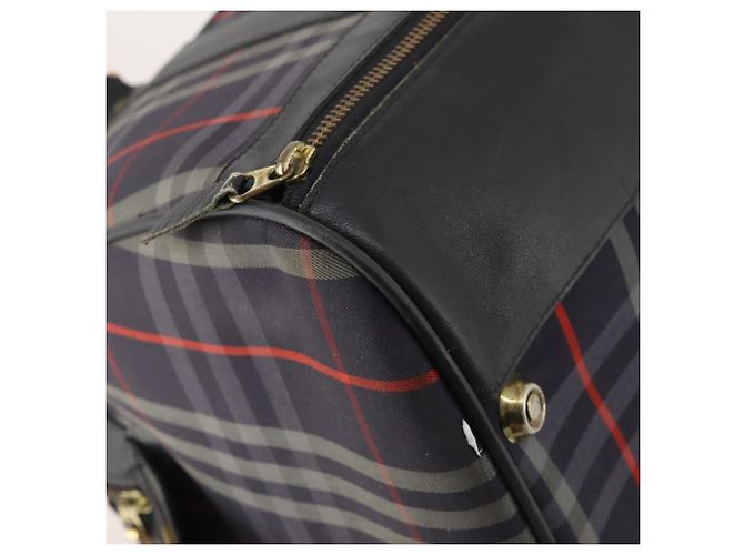 Borsa Boston Burberrys Nova Check in tela Navy Gold Auth 184536 D'oro Blu navy - vista 15