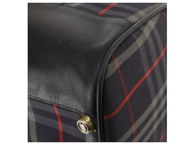 Borsa Boston Burberrys Nova Check in tela Navy Gold Auth 184536 D'oro Blu navy - vista 16