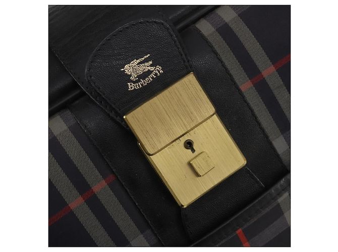 Borsa Boston Burberrys Nova Check in tela Navy Gold Auth 184536 D'oro Blu navy - vista 19
