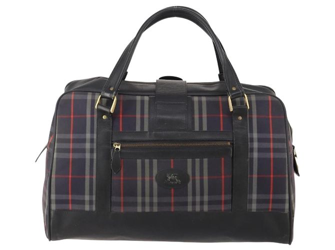 Borsa Boston Burberrys Nova Check in tela Navy Gold Auth 184536 D'oro Blu navy - vista 2
