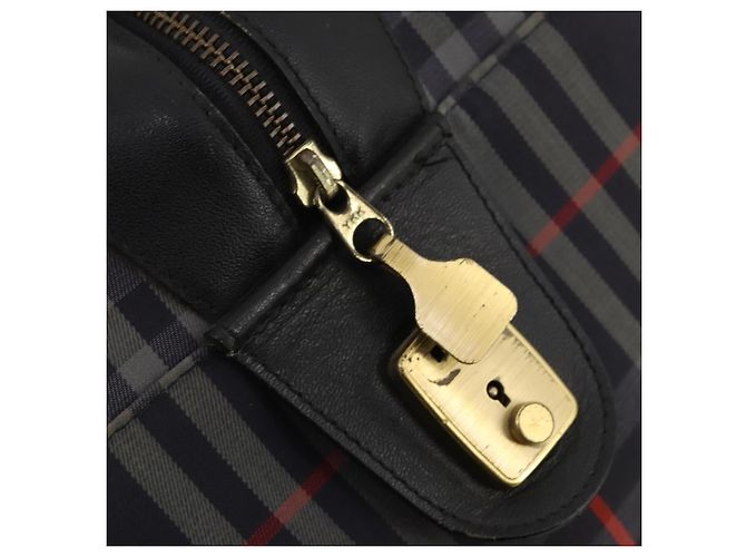 Borsa Boston Burberrys Nova Check in tela Navy Gold Auth 184536 D'oro Blu navy - vista 20