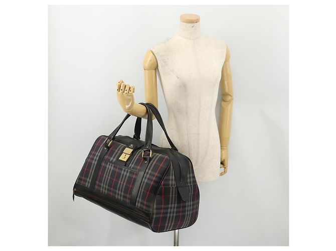 Borsa Boston Burberrys Nova Check in tela Navy Gold Auth 184536 D'oro Blu navy - vista 23