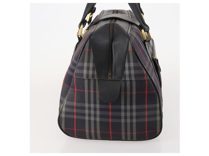 Borsa Boston Burberrys Nova Check in tela Navy Gold Auth 184536 D'oro Blu navy - vista 3