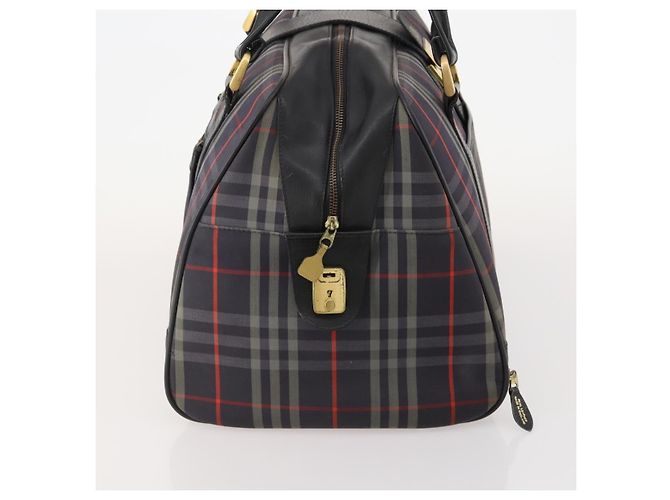 Borsa Boston Burberrys Nova Check in tela Navy Gold Auth 184536 D'oro Blu navy - vista 4