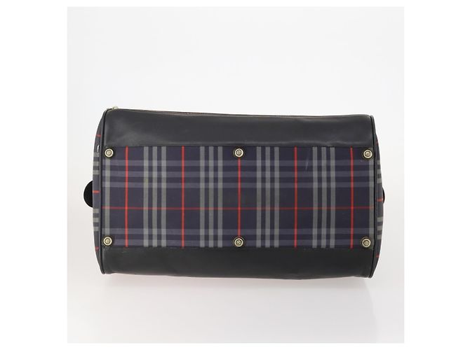 Borsa Boston Burberrys Nova Check in tela Navy Gold Auth 184536 D'oro Blu navy - vista 5