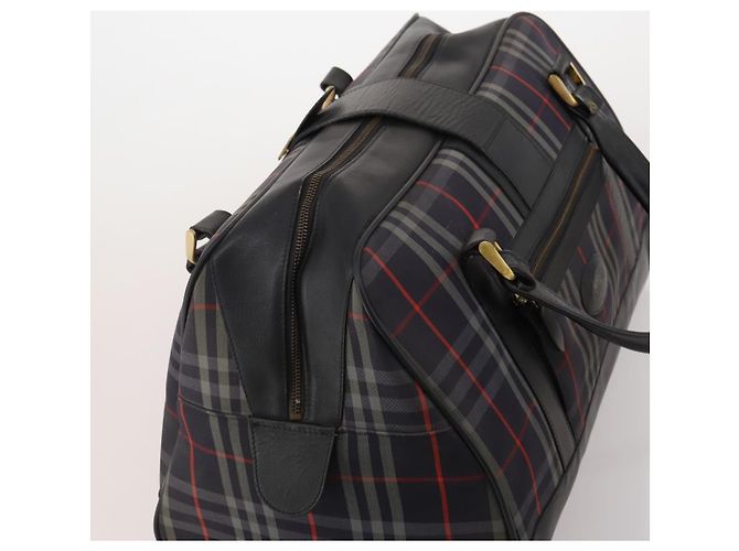 Borsa Boston Burberrys Nova Check in tela Navy Gold Auth 184536 D'oro Blu navy - vista 6