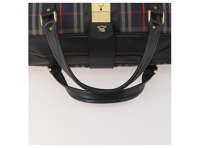 Borsa Boston Burberrys Nova Check in tela Navy Gold Auth 184536 D'oro Blu navy - vista 7