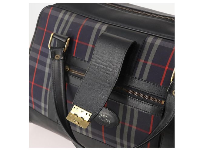 Borsa Boston Burberrys Nova Check in tela Navy Gold Auth 184536 D'oro Blu navy - vista 9