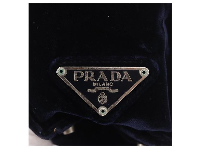 Borsa PRADA Velluto Blu Navy Argento Autentica 187785A - vista 17