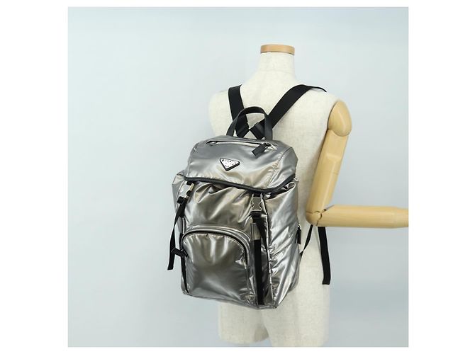 PRADA Backpack PVC Canvas Silver Auth 184815M Silvery - view 34