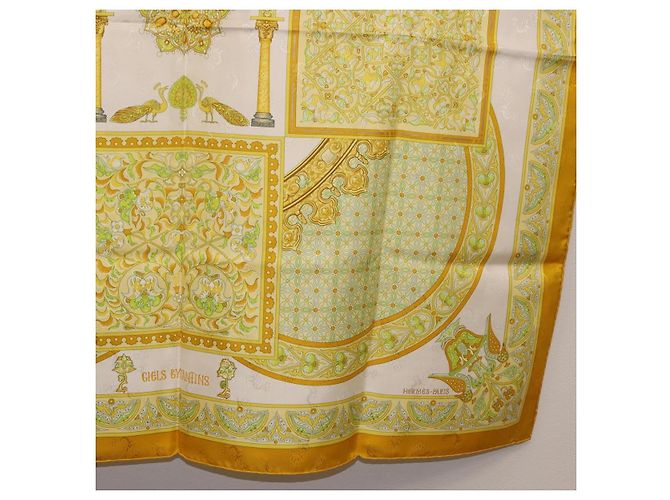 Hermès HERMES Carré 90 Sciarpa "CIELS BYZANTINS" Seta Gialla Autentica 185812 Giallo - vista 10