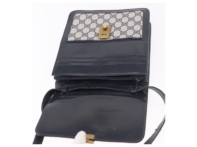 Borsa a tracolla GUCCI GG Supreme Sherry Line PVC Blu Navy Oro Auth 187772 D'oro - vista 10