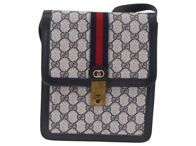 Borsa a tracolla GUCCI GG Supreme Sherry Line PVC Blu Navy Oro Auth 187772 D'oro - vista 13