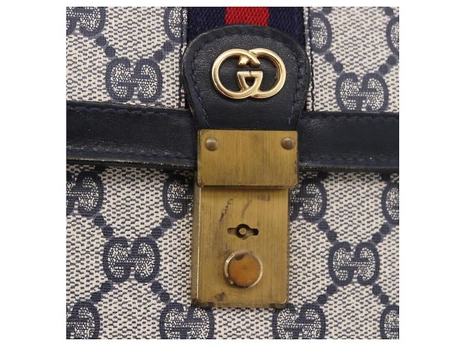 Borsa a tracolla GUCCI GG Supreme Sherry Line PVC Blu Navy Oro Auth 187772 D'oro - vista 18