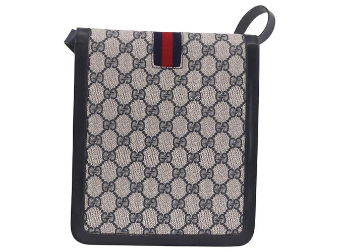 Borsa a tracolla GUCCI GG Supreme Sherry Line PVC Blu Navy Oro Auth 187772 D'oro - vista 2