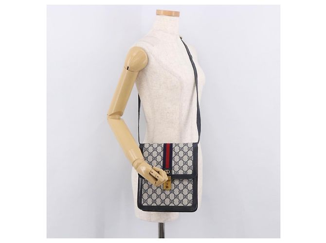 Borsa a tracolla GUCCI GG Supreme Sherry Line PVC Blu Navy Oro Auth 187772 D'oro - vista 27