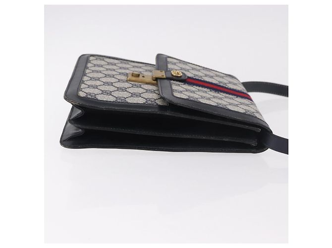 Borsa a tracolla GUCCI GG Supreme Sherry Line PVC Blu Navy Oro Auth 187772 D'oro - vista 3