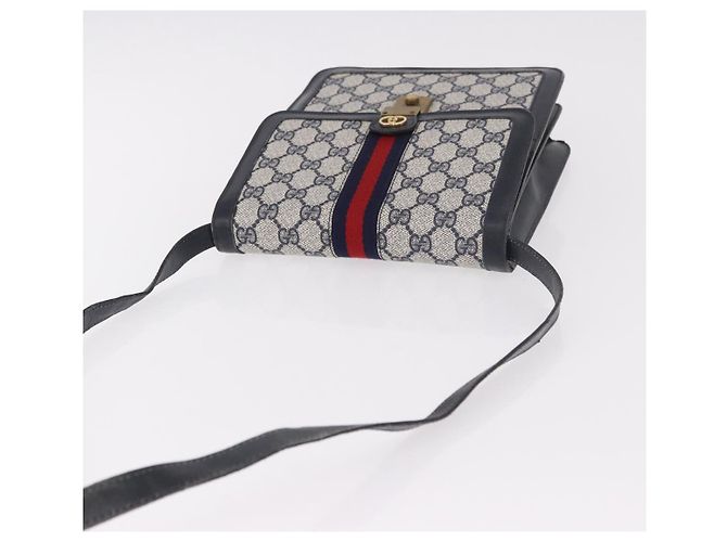 Borsa a tracolla GUCCI GG Supreme Sherry Line PVC Blu Navy Oro Auth 187772 D'oro - vista 6