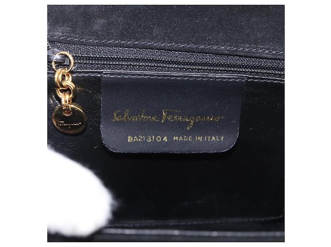 Borsa a mano Salvatore Ferragamo Vara Ribbon in scamosciato 2way Nero Oro Auth BA13469 - vista 12