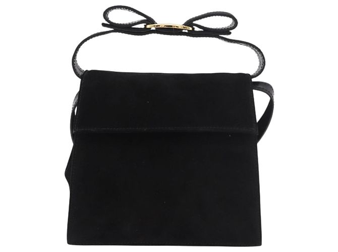 Borsa a mano Salvatore Ferragamo Vara Ribbon in scamosciato 2way Nero Oro Auth BA13469 - vista 13
