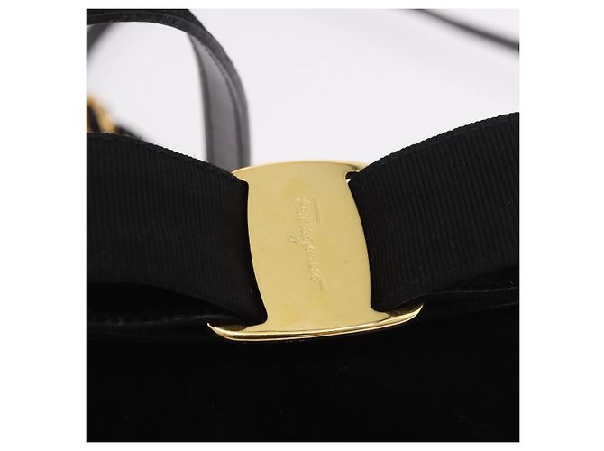 Borsa a mano Salvatore Ferragamo Vara Ribbon in scamosciato 2way Nero Oro Auth BA13469 - vista 19