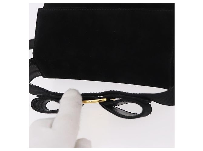 Borsa a mano Salvatore Ferragamo Vara Ribbon in scamosciato 2way Nero Oro Auth BA13469 - vista 6