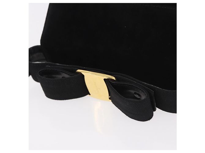 Borsa a mano Salvatore Ferragamo Vara Ribbon in scamosciato 2way Nero Oro Auth BA13469 - vista 7