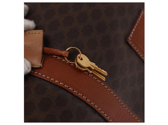 Céline Borsa Boston CELINE Macadam Canvas PVC Pelle Marrone Oro Auth 185993 D'oro - vista 10