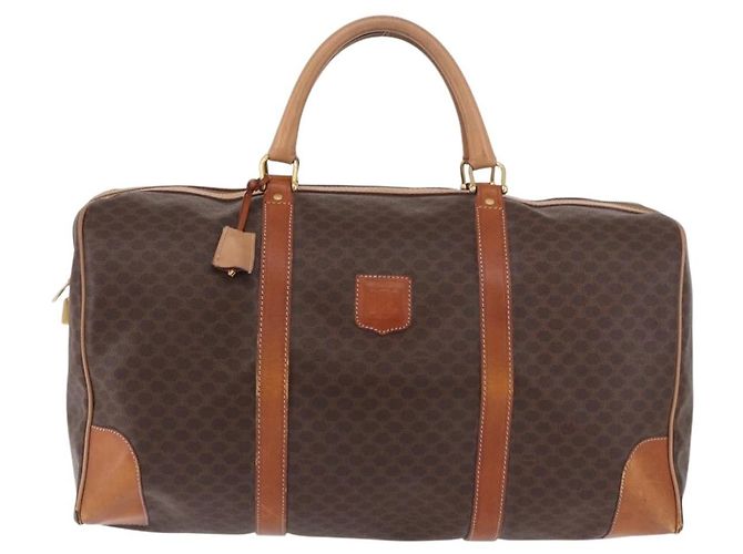 Céline Borsa Boston CELINE Macadam Canvas PVC Pelle Marrone Oro Auth 185993 D'oro - vista 13