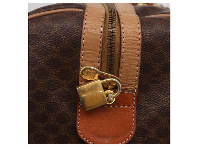 Céline Borsa Boston CELINE Macadam Canvas PVC Pelle Marrone Oro Auth 185993 D'oro - vista 18