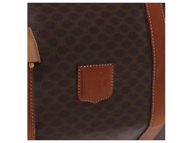 Céline Borsa Boston CELINE Macadam Canvas PVC Pelle Marrone Oro Auth 185993 D'oro - vista 19