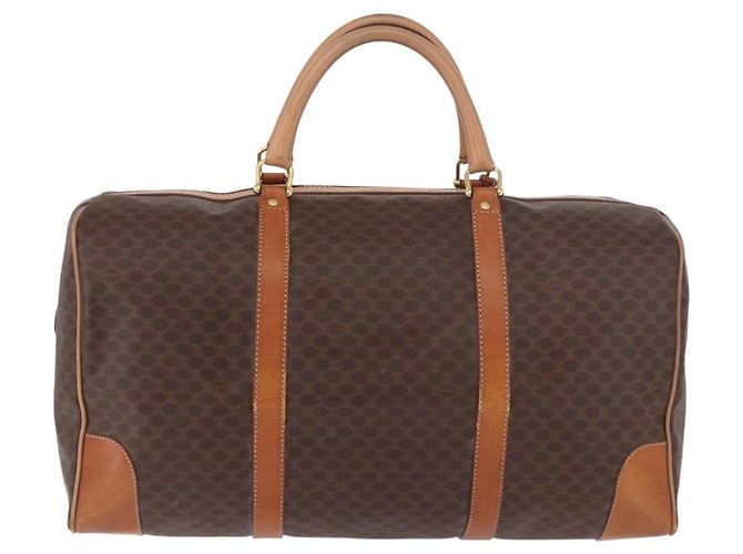 Céline Borsa Boston CELINE Macadam Canvas PVC Pelle Marrone Oro Auth 185993 D'oro - vista 2