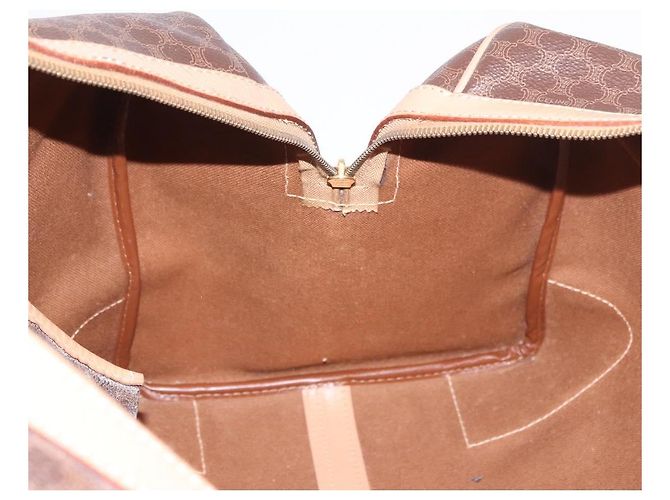 Céline Borsa Boston CELINE Macadam Canvas PVC Pelle Marrone Oro Auth 185993 D'oro - vista 20