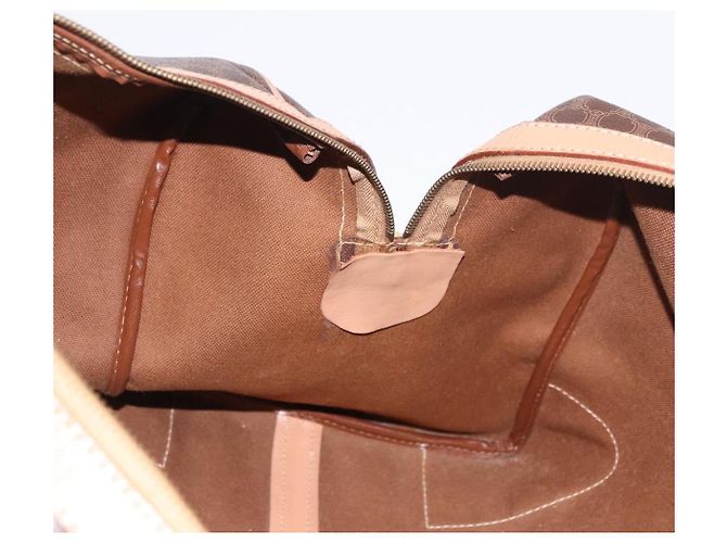 Céline Borsa Boston CELINE Macadam Canvas PVC Pelle Marrone Oro Auth 185993 D'oro - vista 21