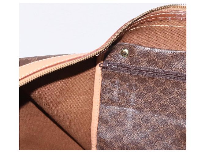 Céline Borsa Boston CELINE Macadam Canvas PVC Pelle Marrone Oro Auth 185993 D'oro - vista 22