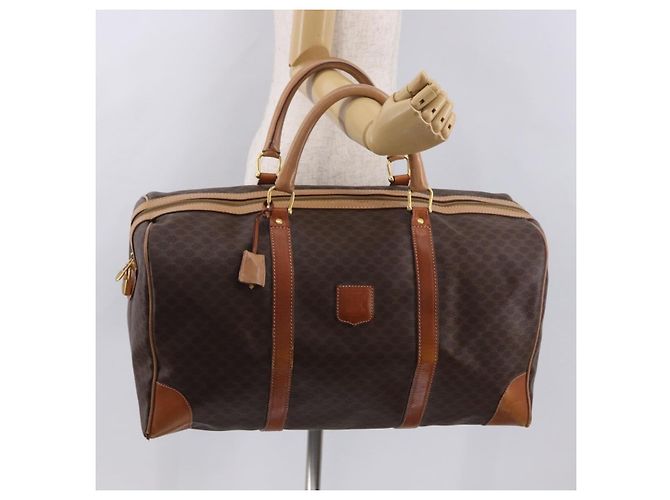 Céline Borsa Boston CELINE Macadam Canvas PVC Pelle Marrone Oro Auth 185993 D'oro - vista 24