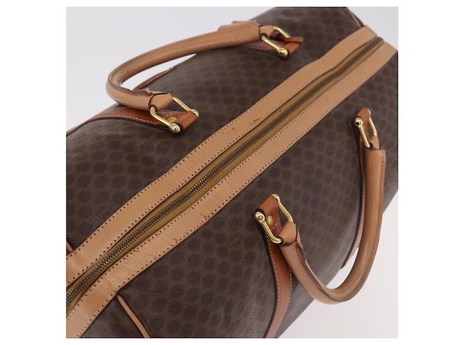 Céline Borsa Boston CELINE Macadam Canvas PVC Pelle Marrone Oro Auth 185993 D'oro - vista 6