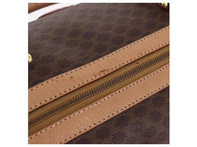 Céline Borsa Boston CELINE Macadam Canvas PVC Pelle Marrone Oro Auth 185993 D'oro - vista 7