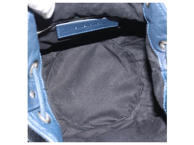 BALENCIAGA Giant Mini Pom Pom Hand Bag Leather 2way Navy Silver Auth 186261SM Argento Blu navy - vista 10