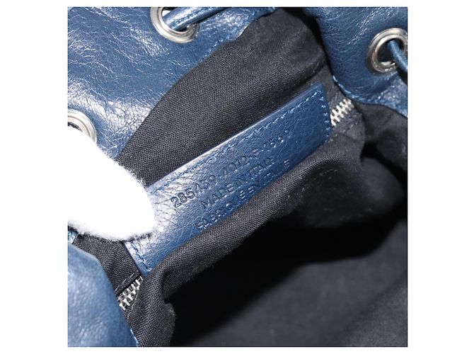 BALENCIAGA Giant Mini Pom Pom Hand Bag Leather 2way Navy Silver Auth 186261SM Argento Blu navy - vista 11