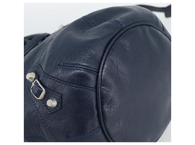 BALENCIAGA Giant Mini Pom Pom Hand Bag Leather 2way Navy Silver Auth 186261SM Argento Blu navy - vista 16