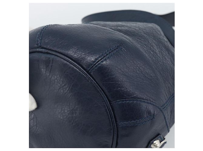 BALENCIAGA Giant Mini Pom Pom Hand Bag Leather 2way Navy Silver Auth 186261SM Argento Blu navy - vista 17