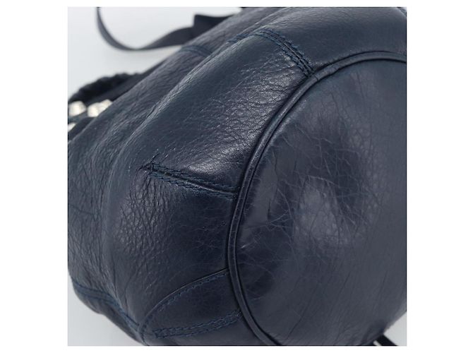 BALENCIAGA Giant Mini Pom Pom Hand Bag Leather 2way Navy Silver Auth 186261SM Argento Blu navy - vista 18