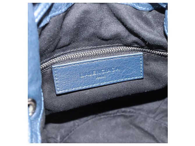 BALENCIAGA Giant Mini Pom Pom Hand Bag Leather 2way Navy Silver Auth 186261SM Argento Blu navy - vista 20