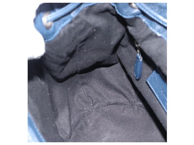 BALENCIAGA Giant Mini Pom Pom Hand Bag Leather 2way Navy Silver Auth 186261SM Argento Blu navy - vista 22