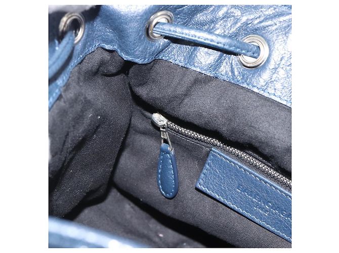 BALENCIAGA Giant Mini Pom Pom Hand Bag Leather 2way Navy Silver Auth 186261SM Argento Blu navy - vista 23