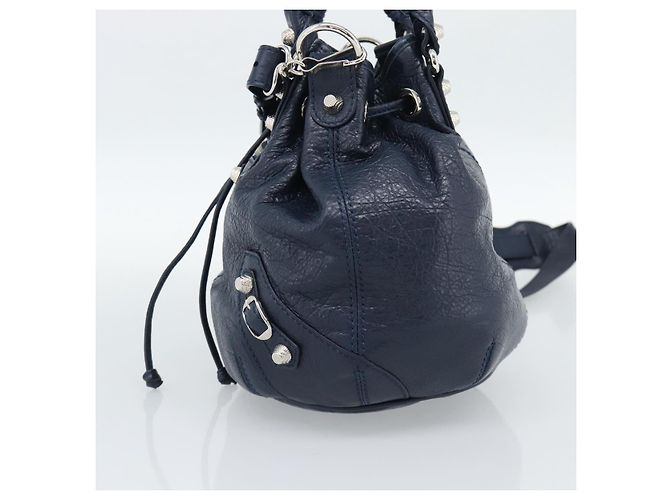BALENCIAGA Giant Mini Pom Pom Hand Bag Leather 2way Navy Silver Auth 186261SM Argento Blu navy - vista 4