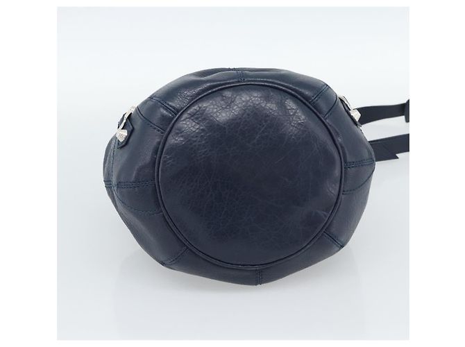 BALENCIAGA Giant Mini Pom Pom Hand Bag Leather 2way Navy Silver Auth 186261SM Argento Blu navy - vista 5